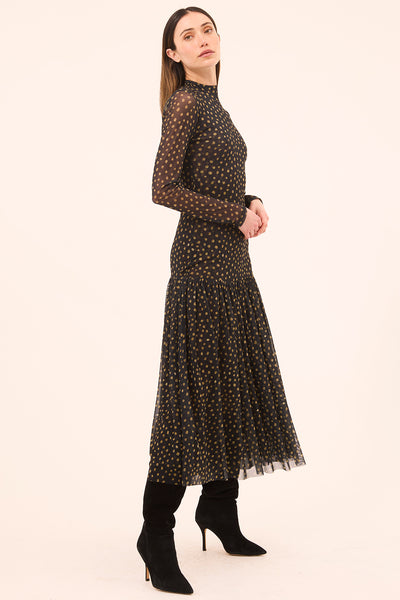 fitted lace wedding dress Golden Polka Dot Mesh / XXS