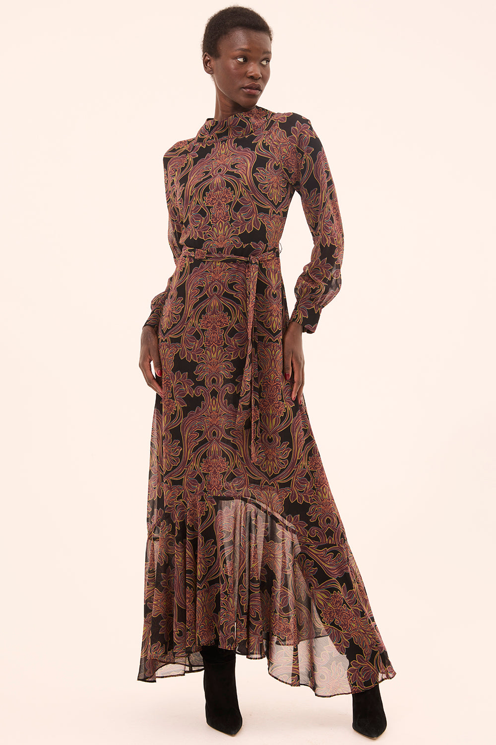 chinese dress ladies Blue floral printed long chiffon dress 5042 – Xiaolizi main image 1
