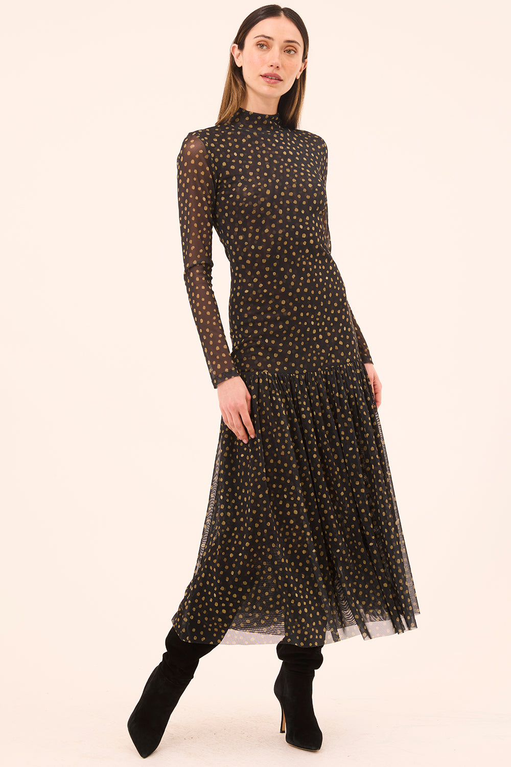 green emerald velvet dress Alison Short Kimono Sleeve Silk Polka Dot Gold Dress Medium
