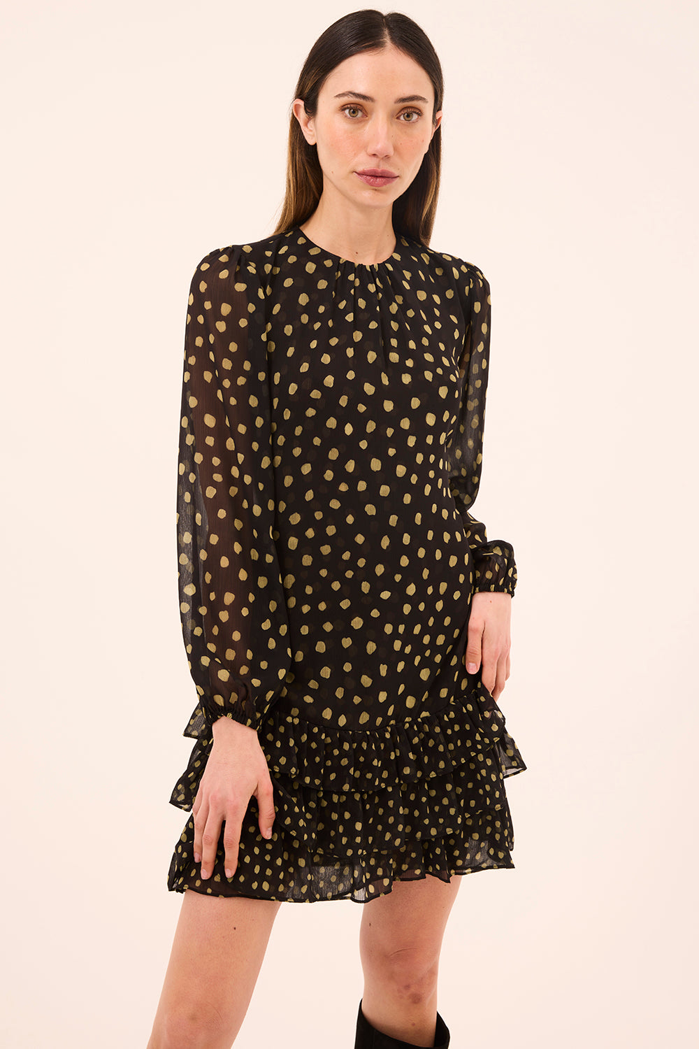 slim fit dress slacks Nellie Mini Dress Brown Polka Dot main image 0