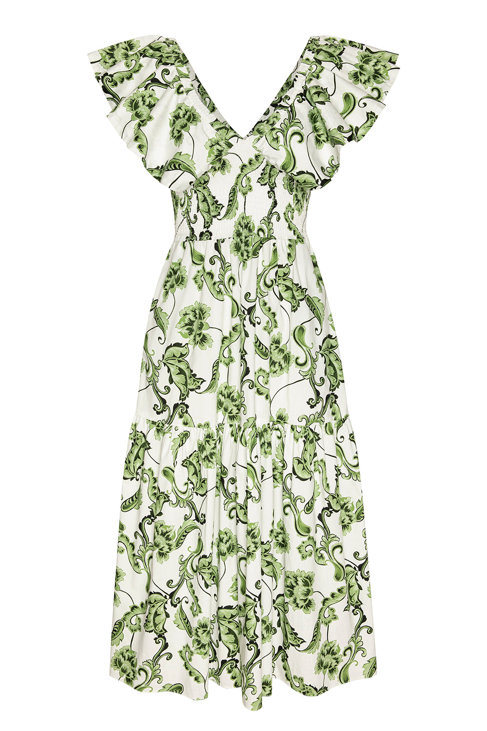 leona half sleeve frill trim dress leaf embroidered white Leona Half Sleeve Frill Trim Dress Leaf Embroidered White