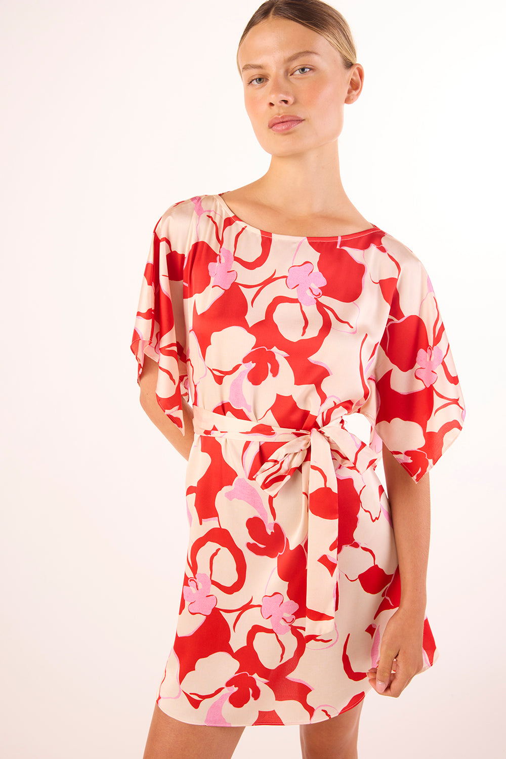 orchid paradise cocktail midi wrap dress reviews Abstract Satin / XXS Crafted from a comfortable Size:M6-P GRÈS - knotted halter Reformation