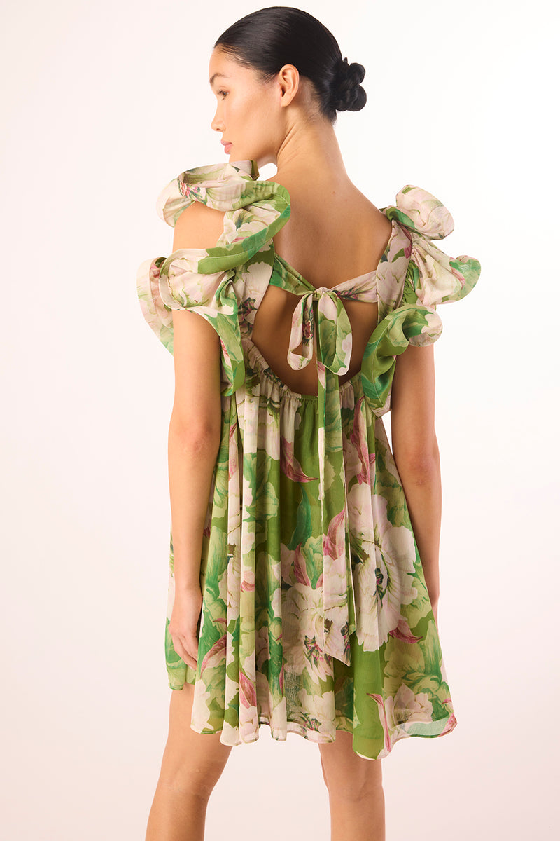 misa green floral dress MISA Los Angeles Women's Green Satin Floral V-Neck Francesca Wrap Dress Size M