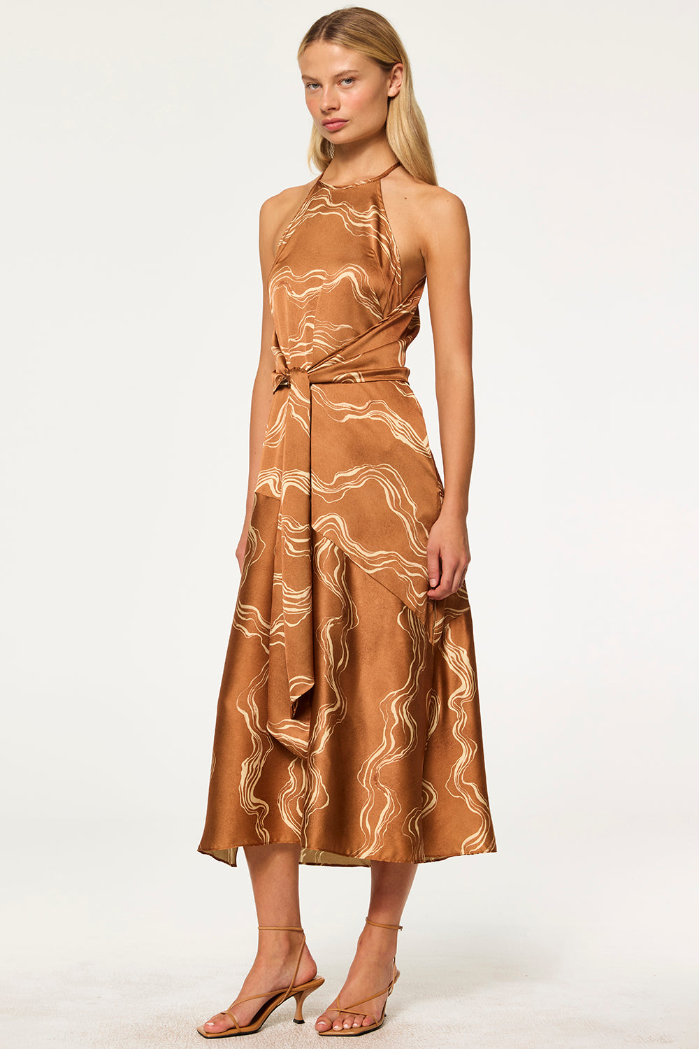 リルアー drape design dress M-Long brown リルアー drape design