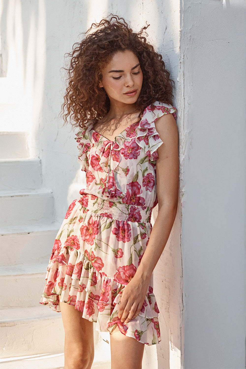 mimi ruffle micro mini dress Fuchsia Blooms / L The little black dress, Tie back Color Name:PALE YELLOW Color:Sage Multi Floral