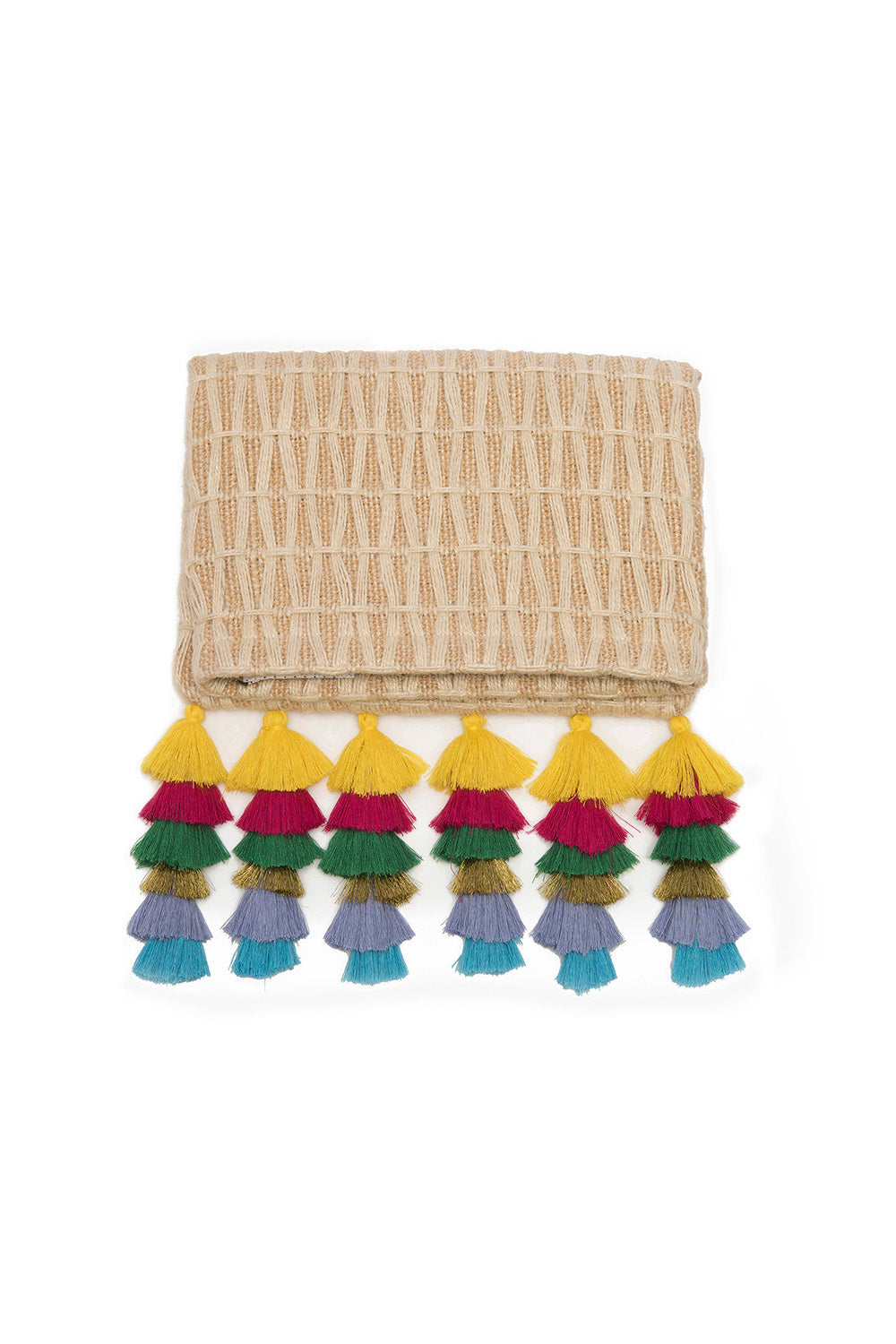 JUTE TASSEL FOLDOVER CLUTCH