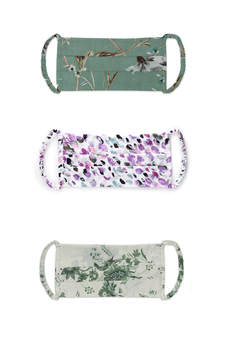 3-PACK SCRUNCHIE FACE MASKS - GREEN PRINT COMBO - MISA Los Angeles
